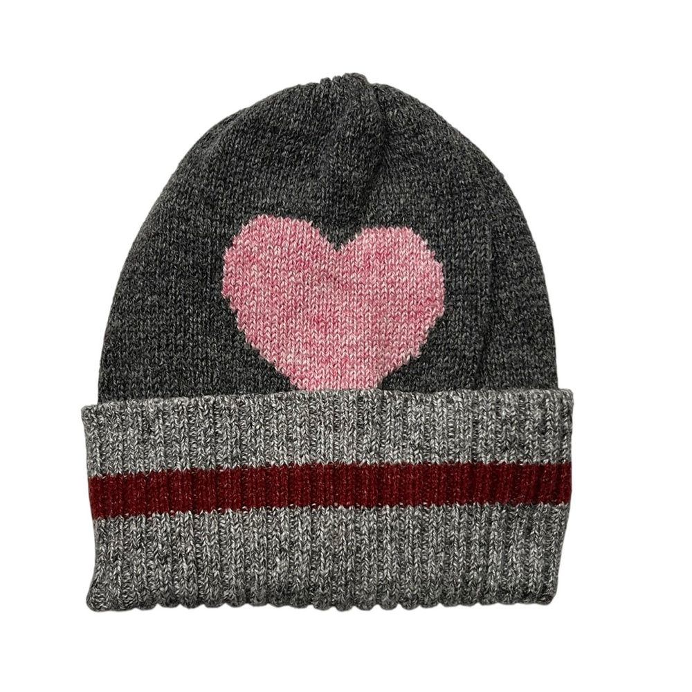 GAP Gray Beanie with‎ Pink Heart and Red Stripe